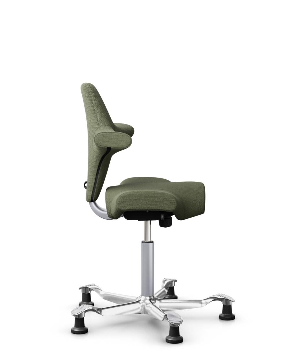 HÅG Capisco 8106 - Sirdal (GU) - Wol - SRD960 - Green - Framekleur - Zilver - Gasveer - 200 mm (Zithoogte 46-64cm) - Vloercontact - Glijdoppen - Voetenring - Nee, geen voetenring - Voetster - Ja, voetster in gepolijst aluminium - 2