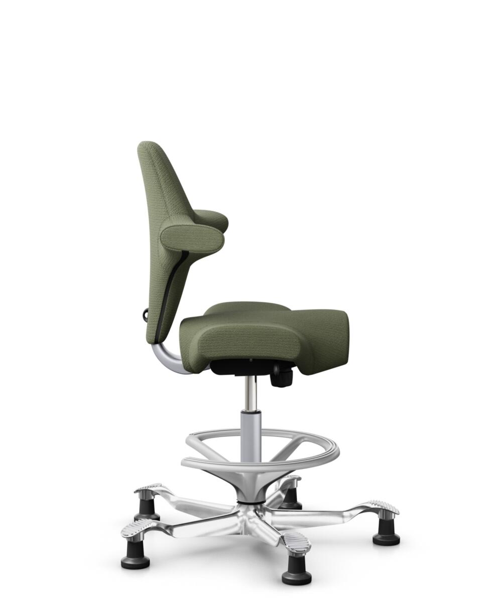 HÅG Capisco 8106 - Sirdal (GU) - Wol - SRD960 - Green - Framekleur - Zilver - Gasveer - 200 mm (Zithoogte 46-64cm) - Vloercontact - Glijdoppen - Voetenring - Ja, in framekleur - Voetster - Ja, voetster in gepolijst aluminium - 2