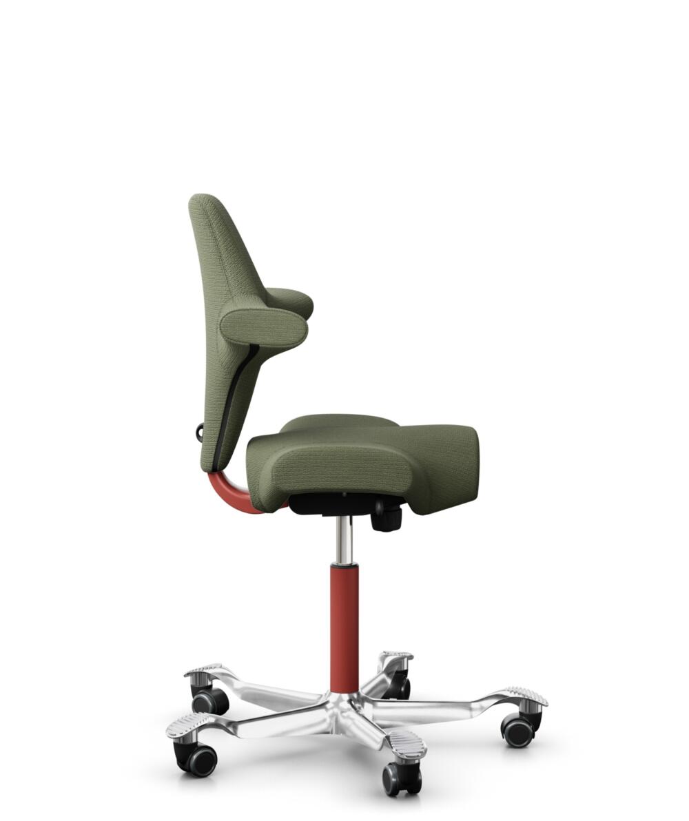 HÅG Capisco 8106 - Sirdal (GU) - Wol - SRD960 - Green - Framekleur - Blush Rose - Gasveer - 200 mm (Zithoogte 46-64cm) - Vloercontact - Zachte wielen t.b.v. harde vloeren - Voetenring - Nee, geen voetenring - Voetster - Ja, voetster in gepolijst aluminium - 2