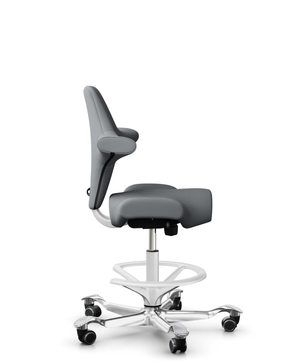 HÅG Capisco 8106 - Steelcut Trio 3 (Kvadrat) - Wol / Polyamide - STT153 - Grey - Framekleur - Wit - Gasveer - 265 mm (Zithoogte 53-79cm) - Vloercontact - Zachte wielen t.b.v. harde vloeren - Voetenring - Ja, in framekleur - Voetster - Ja, voetster in g... - 2