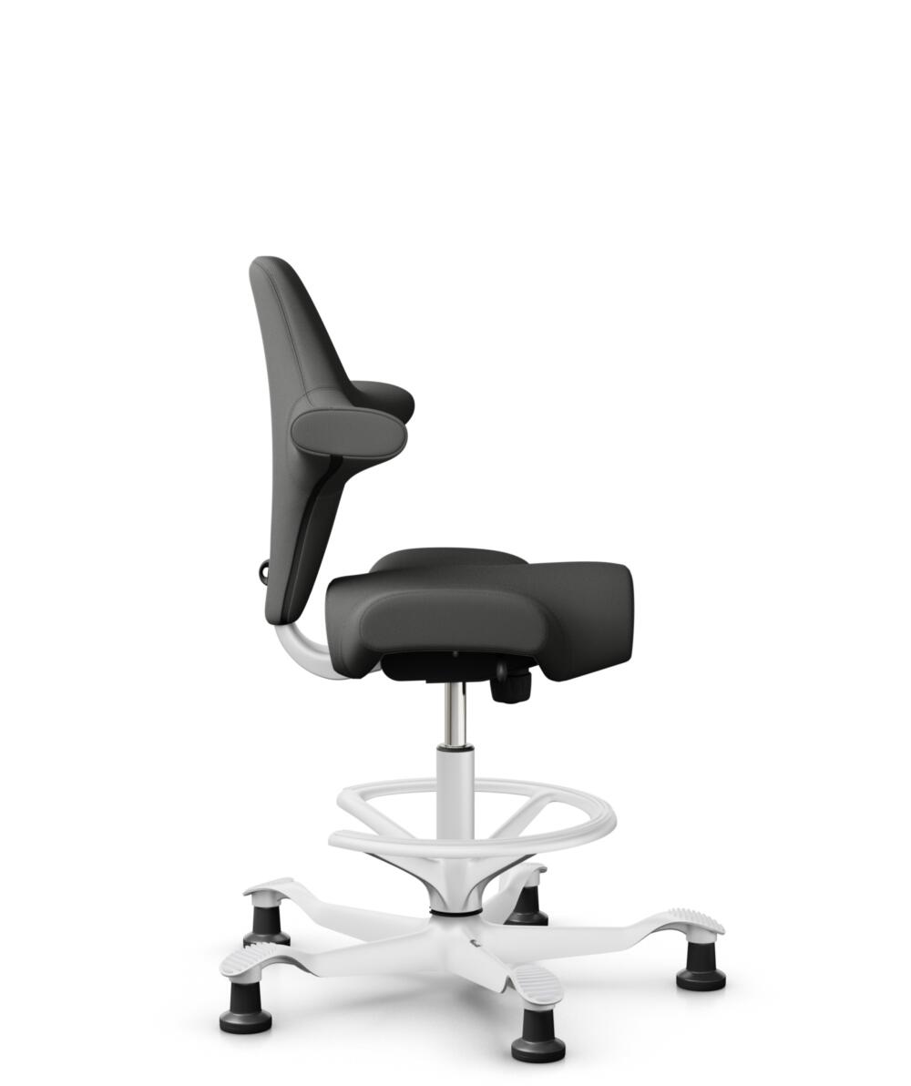 HÅG Capisco 8106 - Steelcut Trio 3 (Kvadrat) - Wol / Polyamide - STT383 - Charcoal - Framekleur - Wit - Gasveer - 265 mm (Zithoogte 53-79cm) - Vloercontact - Glijdoppen - Voetenring - Ja, in framekleur - Voetster - Nee, voetster in framekleur - 2