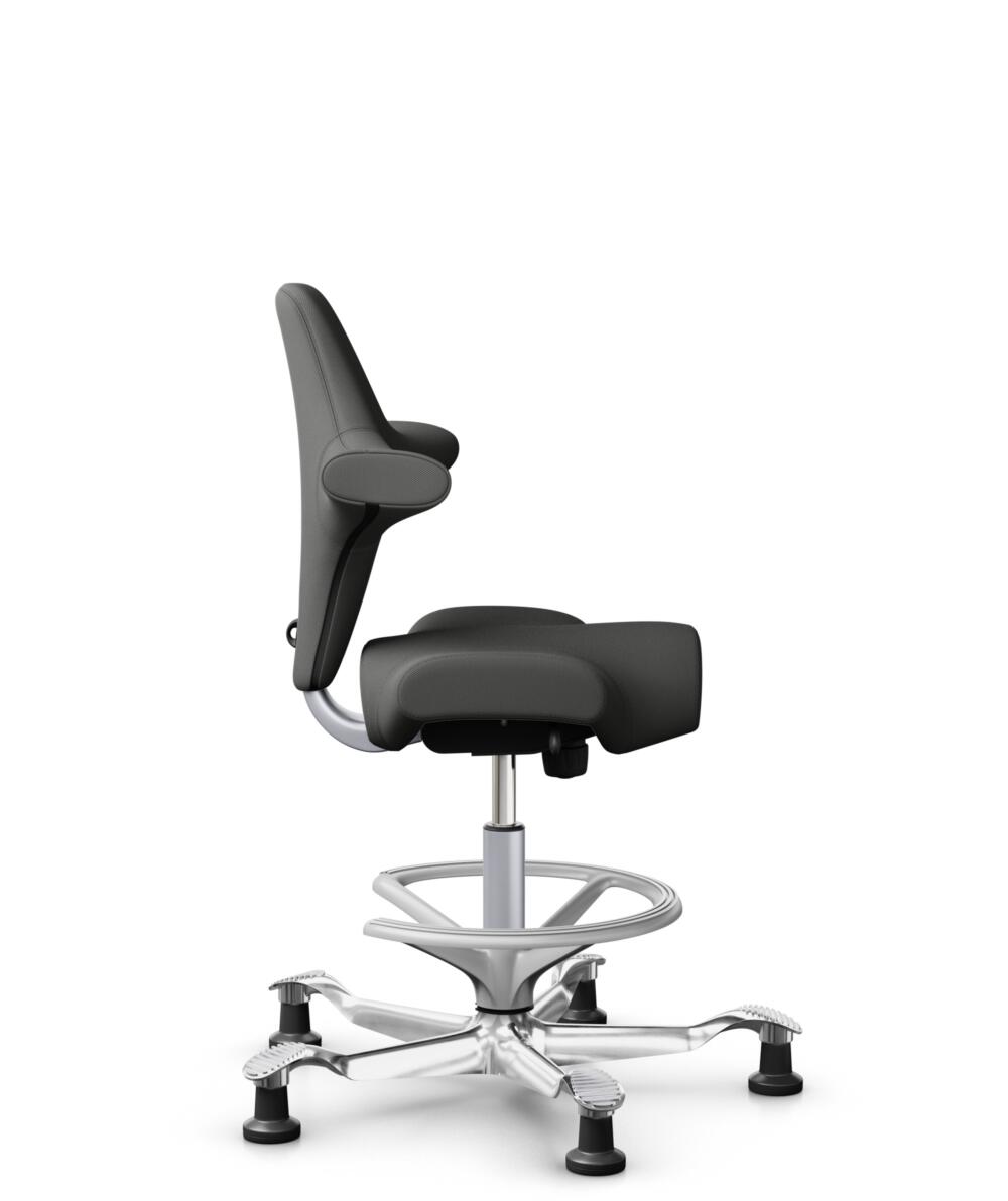 HÅG Capisco 8106 - Steelcut Trio 3 (Kvadrat) - Wol / Polyamide - STT383 - Charcoal - Framekleur - Zilver - Gasveer - 200 mm (Zithoogte 46-64cm) - Vloercontact - Glijdoppen - Voetenring - Ja, in framekleur - Voetster - Ja, voetster in gepolijst aluminium - 2