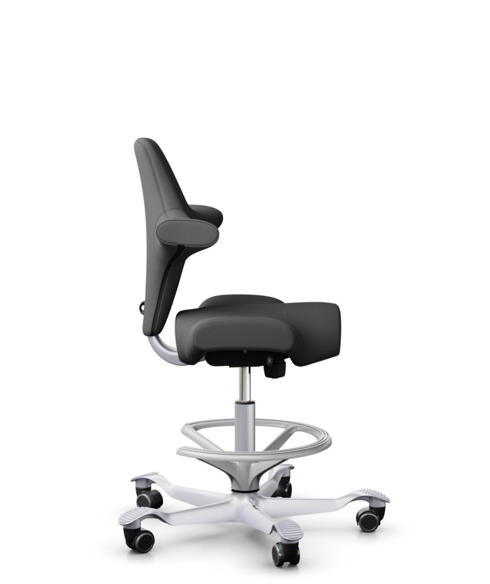 HÅG Capisco 8106 - Steelcut Trio 3 (Kvadrat) - Wol / Polyamide - STT383 - Charcoal - Framekleur - Zilver - Gasveer - 265 mm (Zithoogte 53-79cm) - Vloercontact - Harde wielen t.b.v. zachte vloeren - Voetenring - Ja, in framekleur - Voetster - Nee, voets... - 2