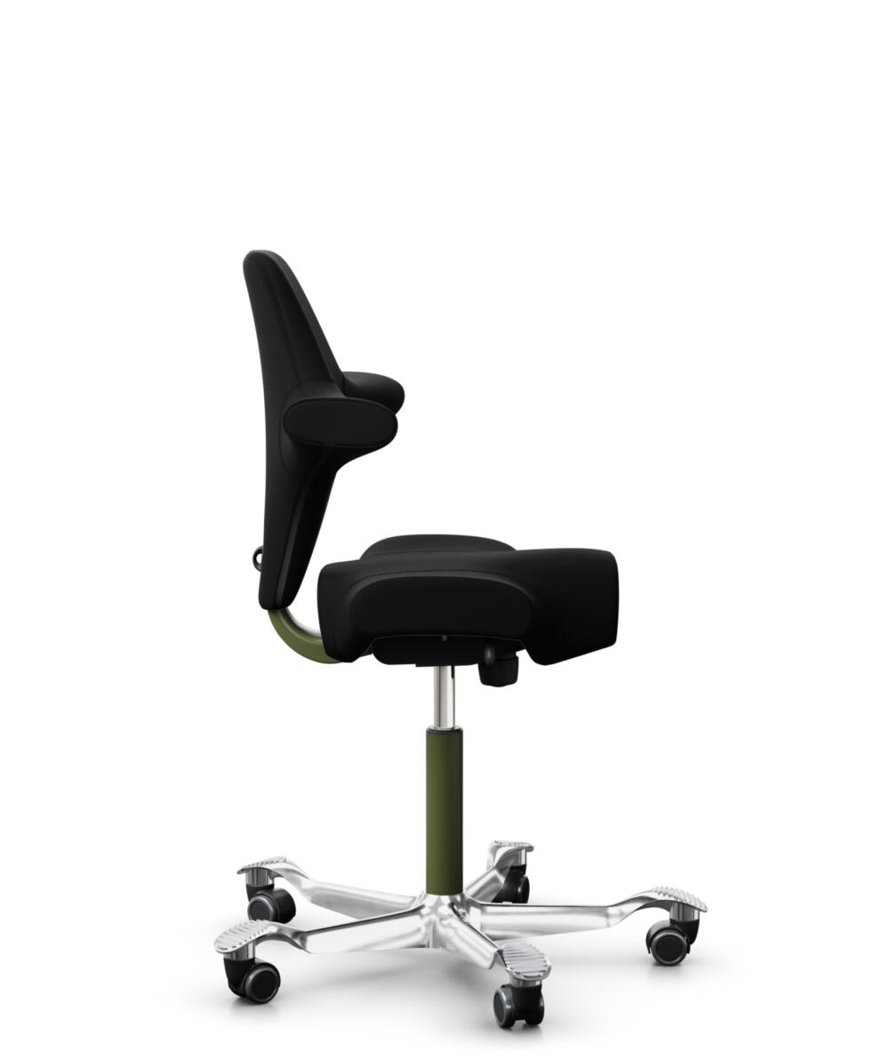 HÅG Capisco 8106 - Steelcut 3 (Kvadrat) - Wol / Polyamide - STT190 - Black - Framekleur - Moss Grey - Gasveer - 200 mm (Zithoogte 46-64cm) - Vloercontact - Zachte wielen t.b.v. harde vloeren - Voetenring - Nee, geen voetenring - Voetster - Ja, voetster... - 2