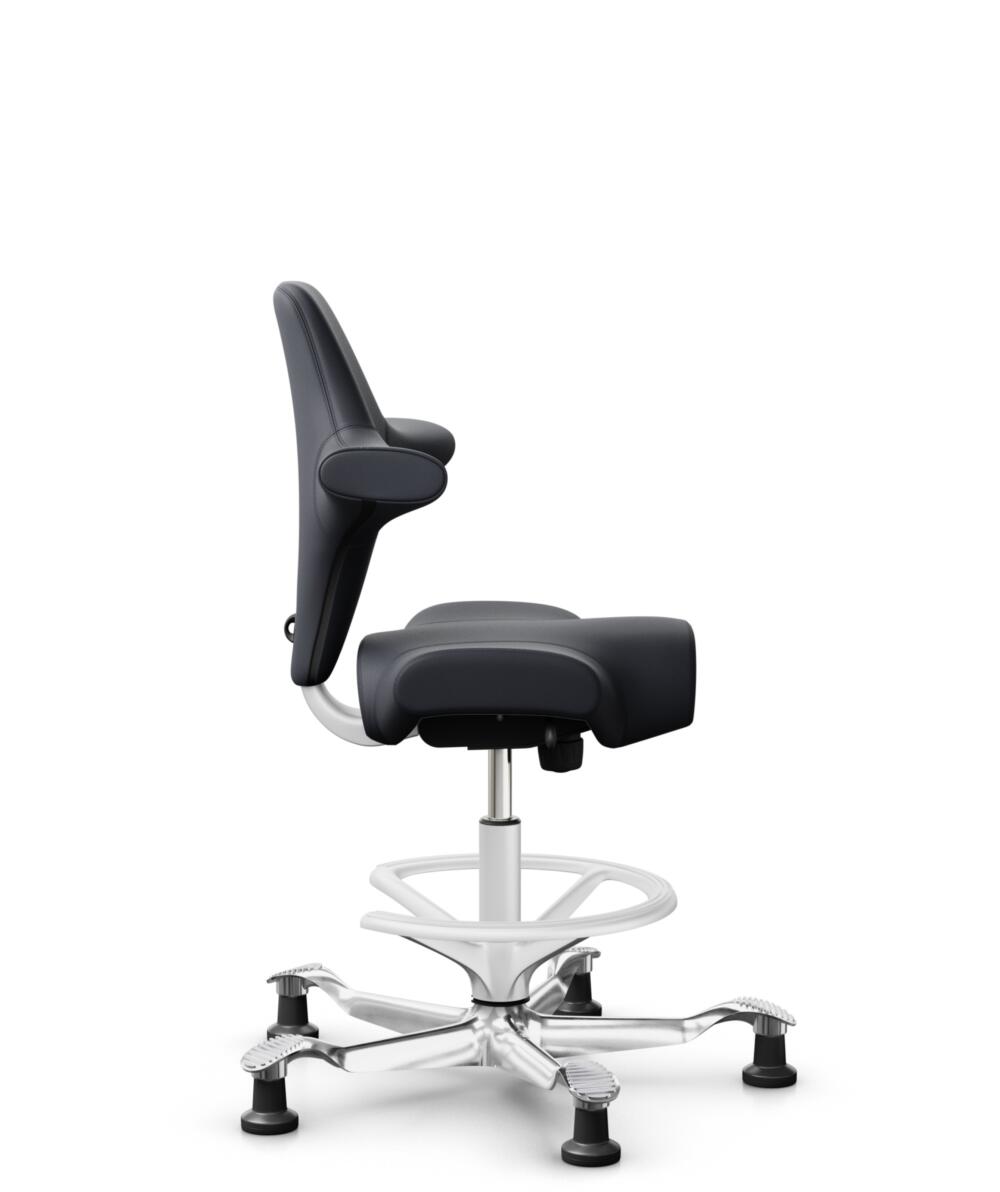 HÅG Capisco 8106 - Paloma Soft (Wollsdorf) - Semi-aniline Leder - PL55185 Charcoal - Framekleur - Wit - Gasveer - 200 mm (Zithoogte 46-64cm) - Vloercontact - Glijdoppen - Voetenring - Ja, in framekleur - Voetster - Ja, voetster in gepolijst aluminium - 3
