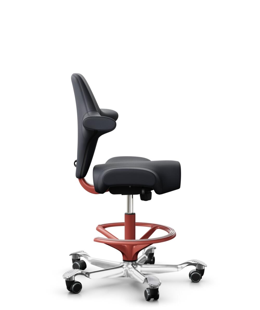 HÅG Capisco 8106 - Paloma Soft (Wollsdorf) - Semi-aniline Leder - PL55185 Charcoal - Framekleur - Blush Rose - Gasveer - 200 mm (Zithoogte 46-64cm) - Vloercontact - Zachte wielen t.b.v. harde vloeren - Voetenring - Ja, in framekleur - Voetster - Ja, vo... - 3