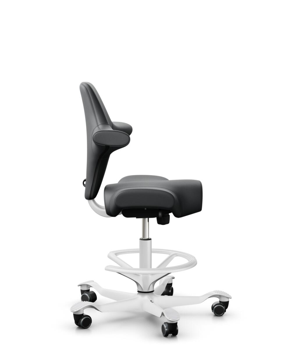 HÅG Capisco 8106 - Paloma Soft (Wollsdorf) - Semi-aniline Leder - PL55206 Grey - Framekleur - Wit - Gasveer - 200 mm (Zithoogte 46-64cm) - Vloercontact - Harde wielen t.b.v. zachte vloeren - Voetenring - Ja, in framekleur - Voetster - Nee, voetster in ... - 1