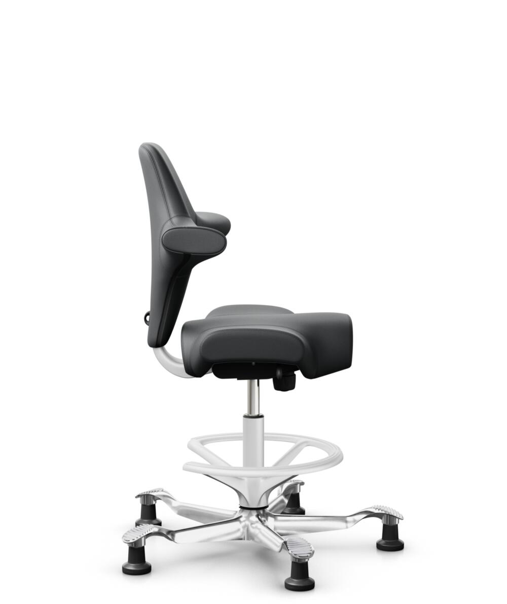 HÅG Capisco 8106 - Paloma Soft (Wollsdorf) - Semi-aniline Leder - PL55206 Grey - Framekleur - Wit - Gasveer - 265 mm (Zithoogte 53-79cm) - Vloercontact - Glijdoppen - Voetenring - Ja, in framekleur - Voetster - Ja, voetster in gepolijst aluminium - 1