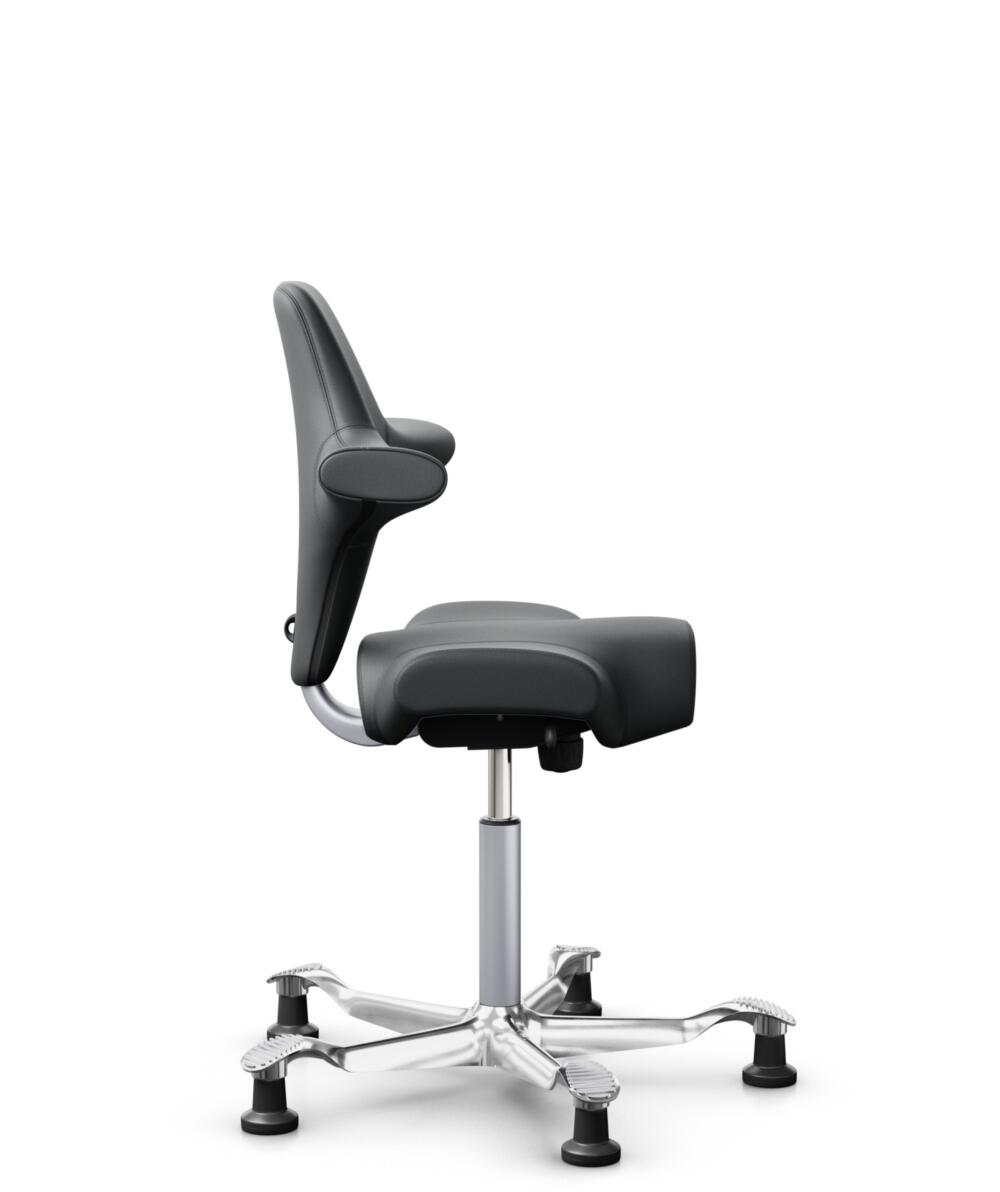 HÅG Capisco 8106 - Paloma Soft (Wollsdorf) - Semi-aniline Leder - PL55206 Grey - Framekleur - Zilver - Gasveer - 150 mm (Zithoogte 40-55cm) - Vloercontact - Glijdoppen - Voetenring - Nee, geen voetenring - Voetster - Ja, voetster in gepolijst aluminium - 3