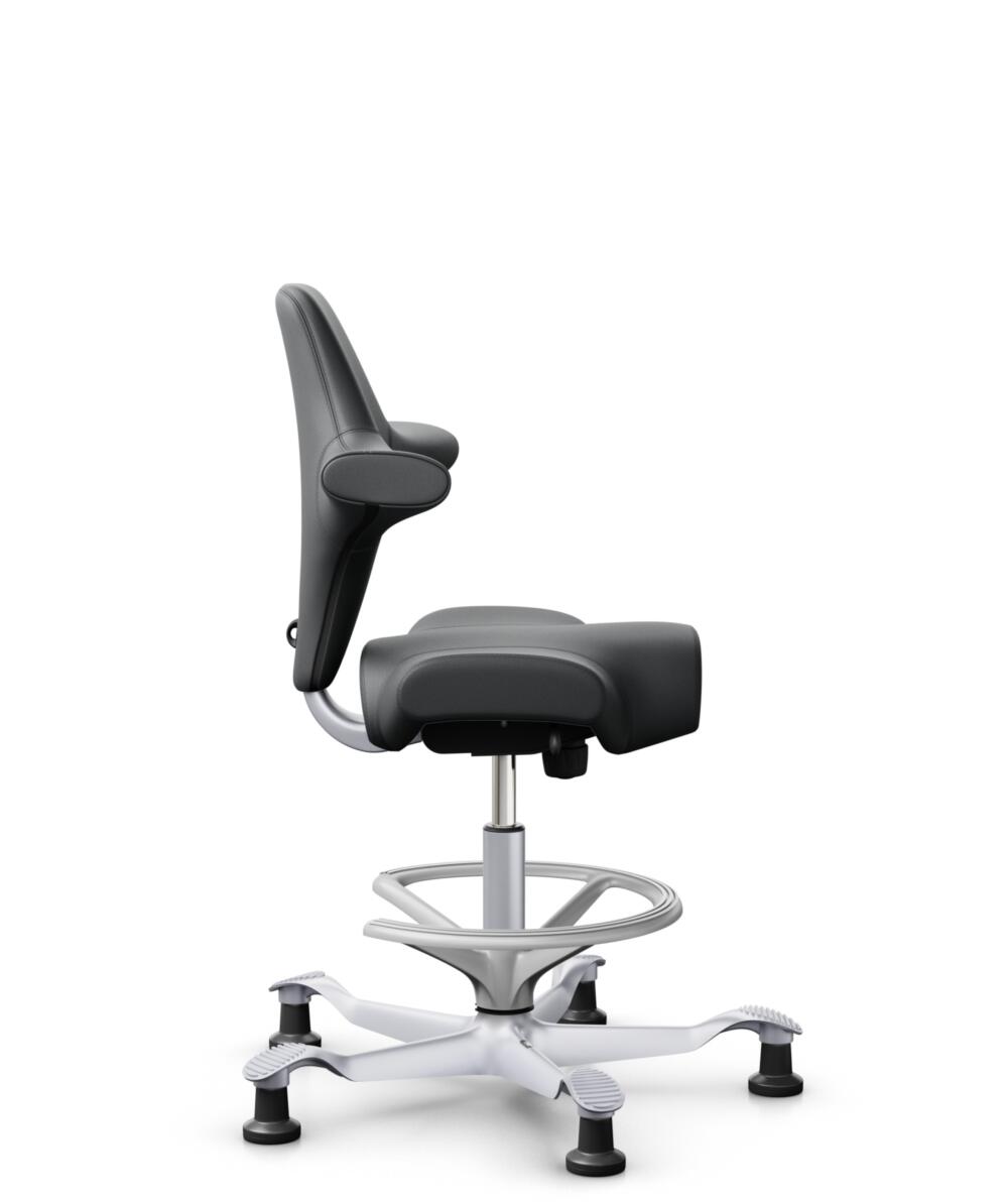 HÅG Capisco 8106 - Paloma Soft (Wollsdorf) - Semi-aniline Leder - PL55206 Grey - Framekleur - Zilver - Gasveer - 200 mm (Zithoogte 46-64cm) - Vloercontact - Glijdoppen - Voetenring - Ja, in framekleur - Voetster - Nee, voetster in framekleur - 1