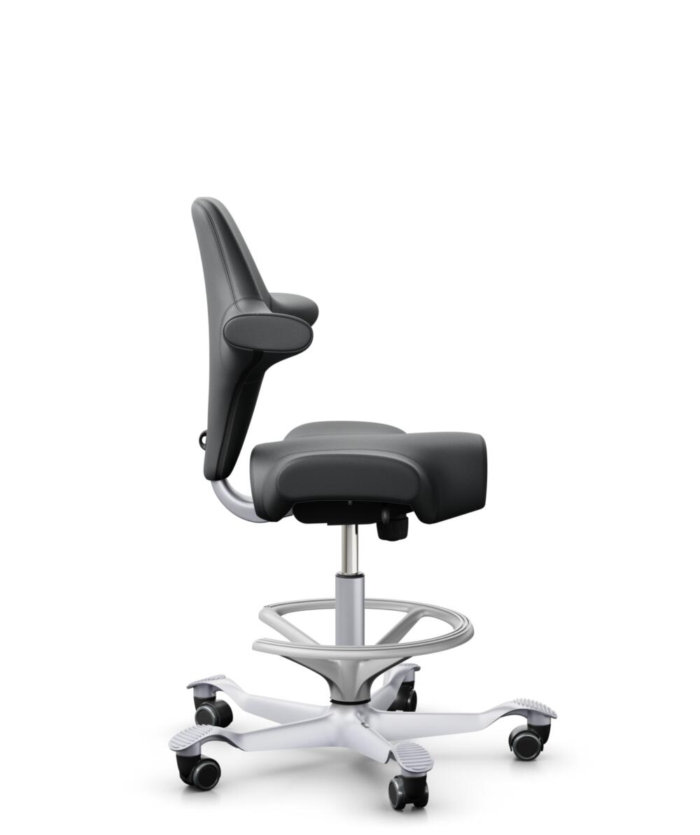 HÅG Capisco 8106 - Paloma Soft (Wollsdorf) - Semi-aniline Leder - PL55206 Grey - Framekleur - Zilver - Gasveer - 265 mm (Zithoogte 53-79cm) - Vloercontact - Harde wielen t.b.v. zachte vloeren - Voetenring - Ja, in framekleur - Voetster - Nee, voetster ... - 2