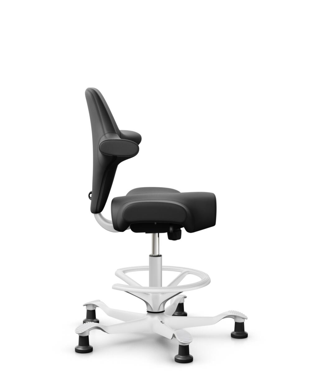 HÅG Capisco 8106 - Paloma Soft (Wollsdorf) - Semi-aniline Leder - PL56100 Black - Framekleur - Wit - Gasveer - 200 mm (Zithoogte 46-64cm) - Vloercontact - Glijdoppen - Voetenring - Ja, in framekleur - Voetster - Nee, voetster in framekleur - 2
