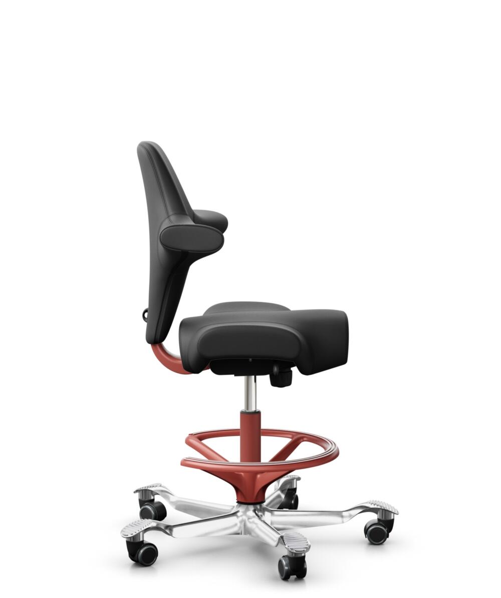 HÅG Capisco 8106 - Paloma Soft (Wollsdorf) - Semi-aniline Leder - PL56100 Black - Framekleur - Blush Rose - Gasveer - 265 mm (Zithoogte 53-79cm) - Vloercontact - Harde wielen t.b.v. zachte vloeren - Voetenring - Ja, in framekleur - Voetster - Ja, voets... - 2
