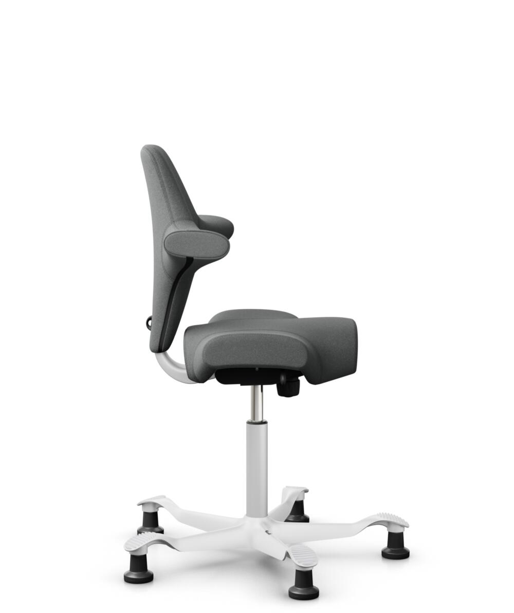 HÅG Capisco 8106 - Cura Loop (Gabriel) - Gerecycled Polyester - CLP60109 - Grey - Framekleur - Wit - Gasveer - 265 mm (Zithoogte 53-79cm) - Vloercontact - Glijdoppen - Voetenring - Nee, geen voetenring - Voetster - Nee, voetster in framekleur - 2
