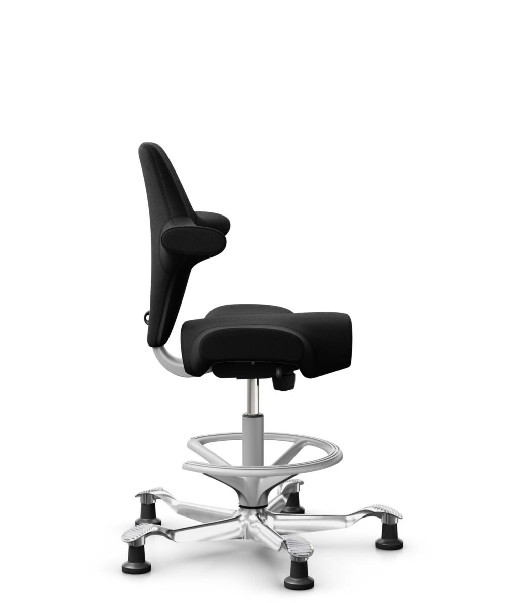 HÅG Capisco 8106 - Cura Loop (Gabriel) - Gerecycled Polyester - CLP60999 Black - Framekleur - Zilver - Gasveer - 200 mm (Zithoogte 46-64cm) - Vloercontact - Glijdoppen - Voetenring - Ja, in framekleur - Voetster - Ja, voetster in gepolijst aluminium - 2