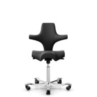HÅG Capisco 8106 - Paloma Soft (Wollsdorf) - Semi-aniline leather - PL56100 Black - White - 200 mm (seat height 46-64cm) - Soft castors for hard floors thumbnail
