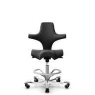 HÅG Capisco 8106 - Paloma Soft (Wollsdorf) - Semi-Anilinleder - PL56100 Black - Silber - 200 mm (Sitzhöhe 46-64cm) - Harte Rollen für weiche Böden thumbnail