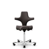 HÅG Capisco 8106 - Elmosoft (Elmo) - Semi-Anilinleder - EL93068 - Dark brown - Weiß - 265 mm (Sitzhöhe 53-79cm) - Weiche Rollen für harte Böden thumbnail